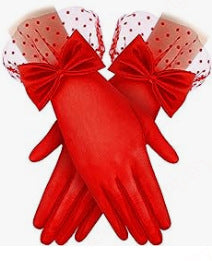 Wholesale Polka dot mesh black lace bow gloves